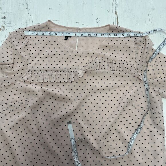 Talbots Blouse Top 2X Pink Chiffon Ruffle Long Sleeve Graphic Print Hearts - Picture 7 of 13